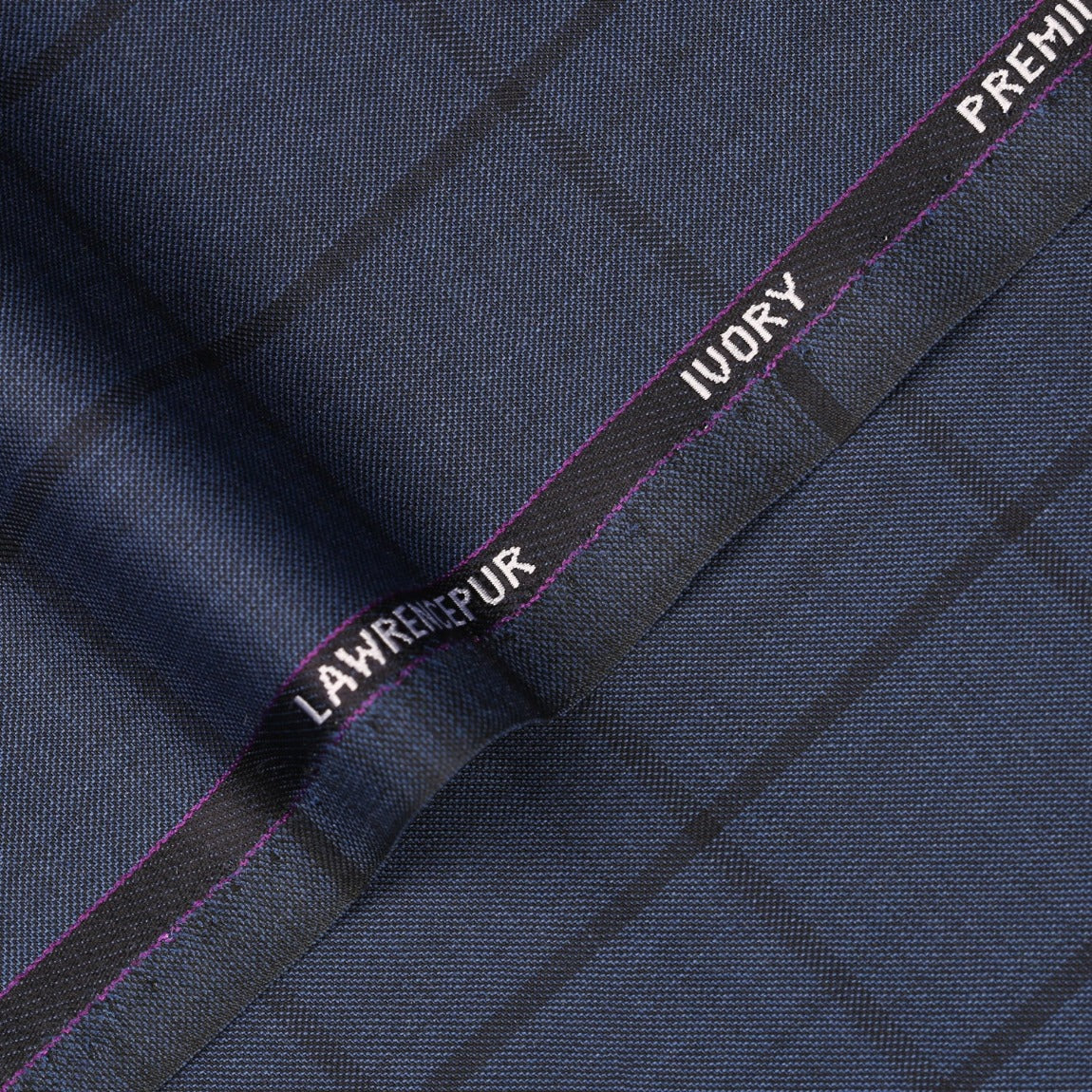 Windowpane Checks-Admiral Blue, Ivory Premium Wool Rich Suiting Fabric