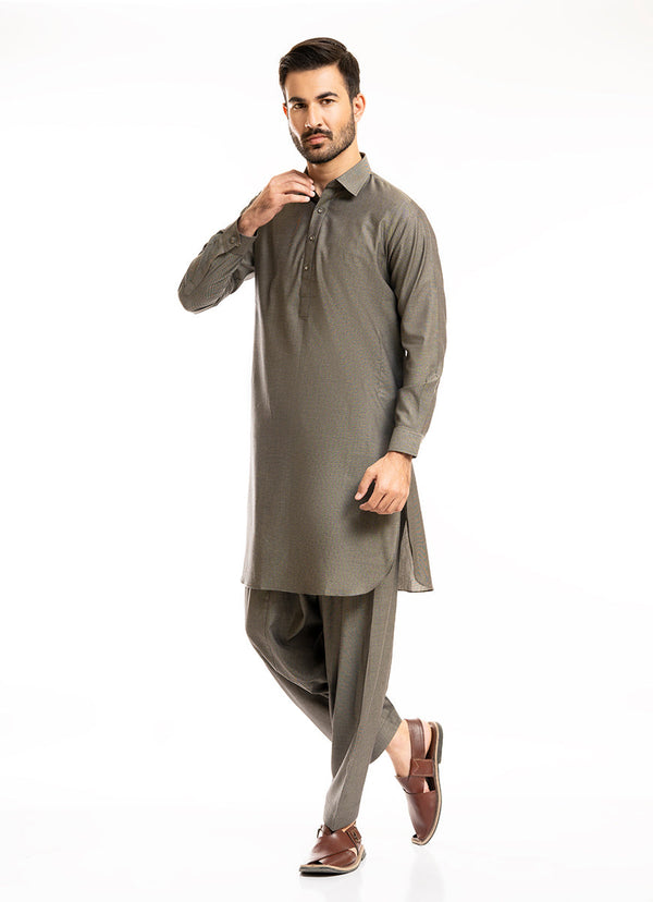 Dark Grey Bird Eye Yarn Dyed Textured Shalwar Kameez