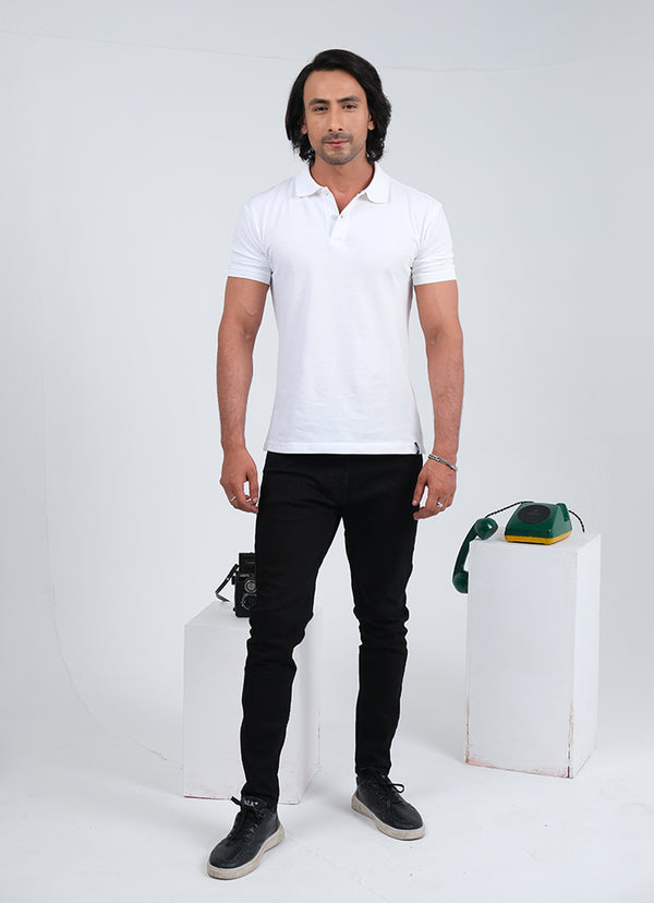 White Single Tuck Pique Polo Shirt