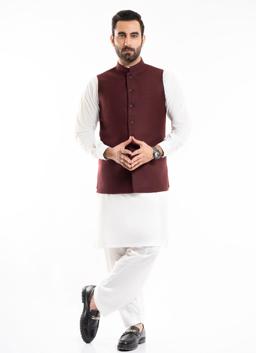 Plain TwillMaroon Wool Rich Worsted Tweed - Winter Waist Coat Secondary image