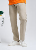 Beige Plain Cotton Stretch Chino Trouser