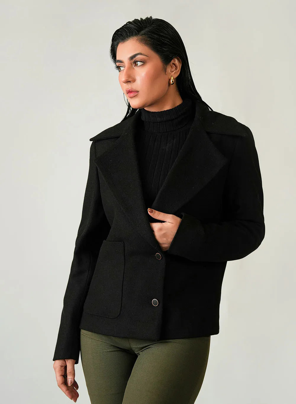 Women's Classic Black Poly Viscose Jacket - Versatile Winter Essential Main image