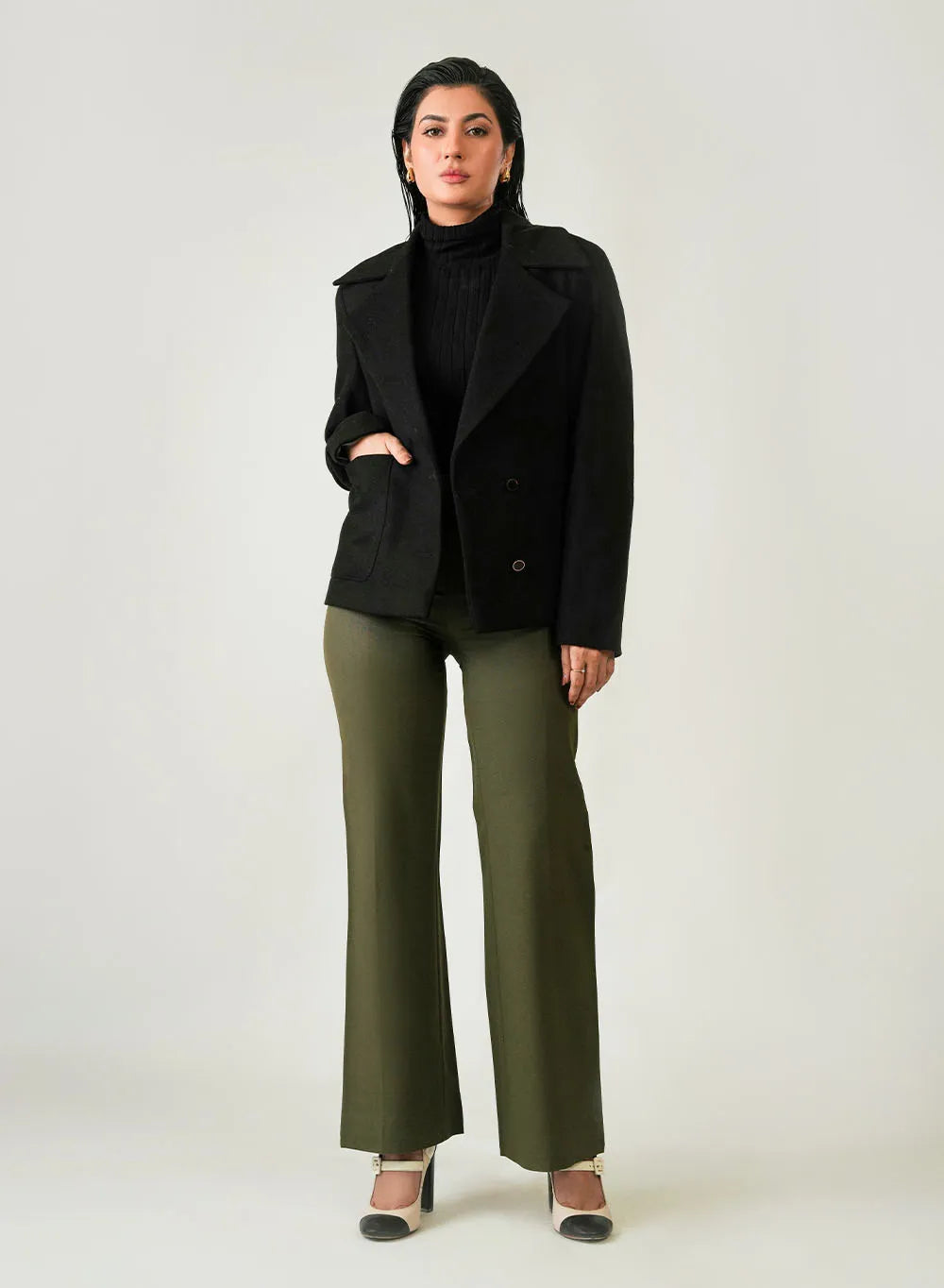 Women's Classic Black Poly Viscose Jacket - Versatile Winter Essential Secondary image