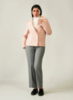 Women's Light Pink Poly Viscose Blazer - Soft Winter Layer