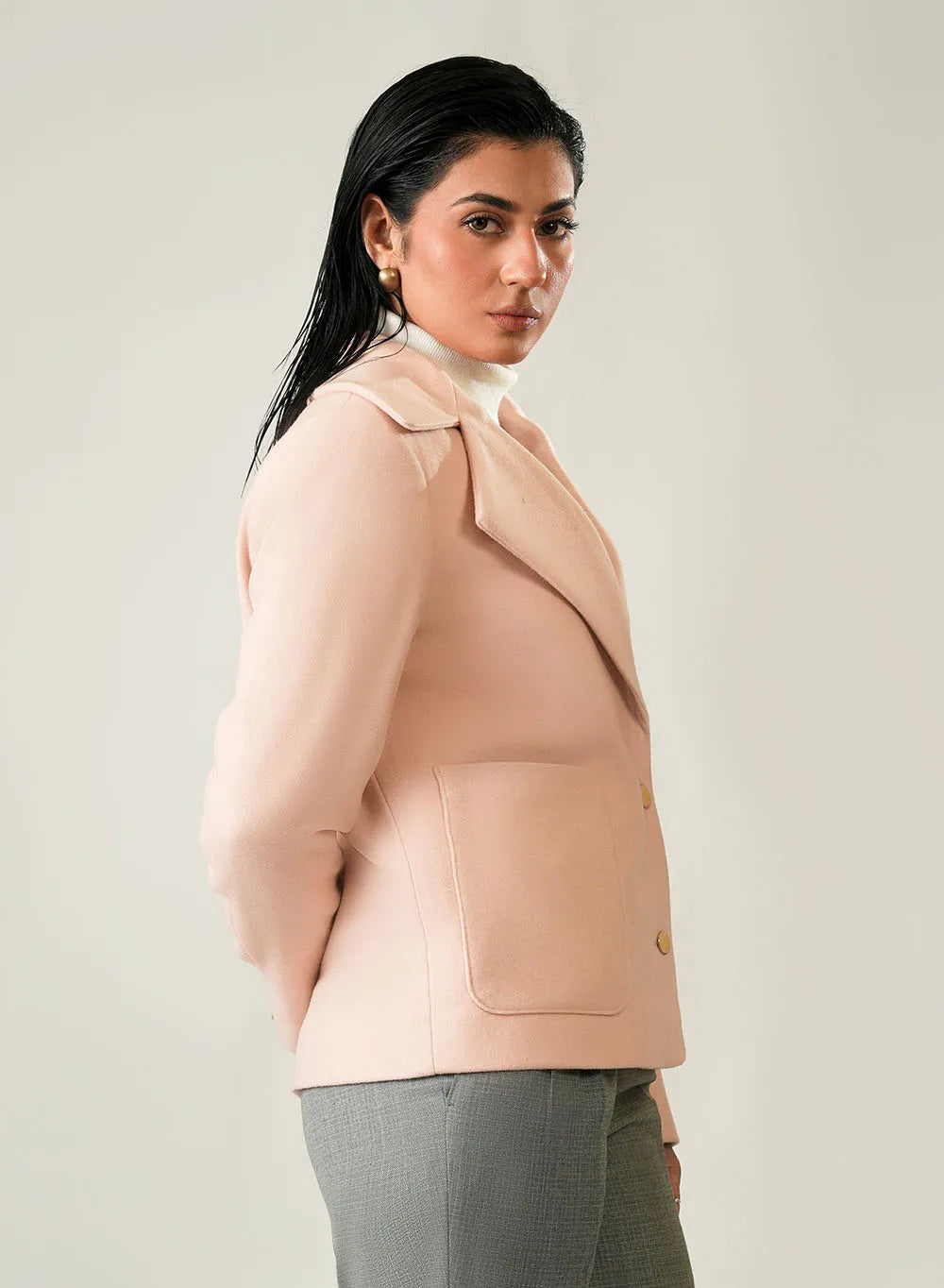 Women's Light Pink Poly Viscose Blazer - Soft Winter Layer