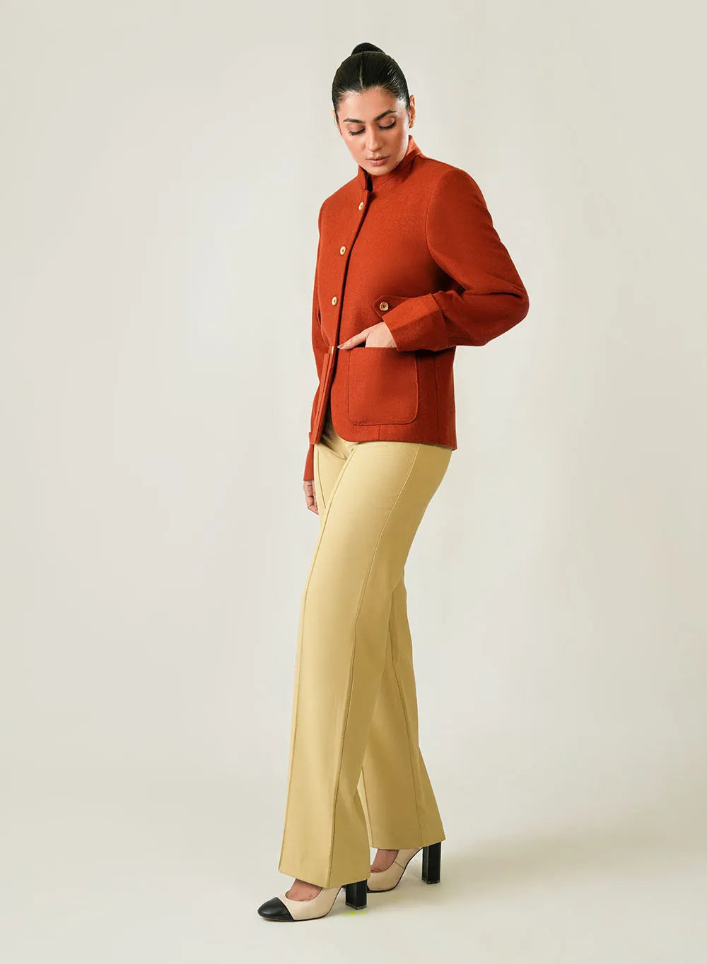Women's Vibrant Orange Poly Viscose Jacket - Bold Winter Style