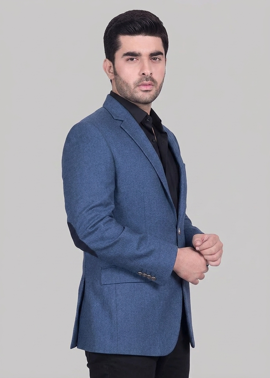 Prussian Blue Plain Worsted Tweed Classic Blazer
