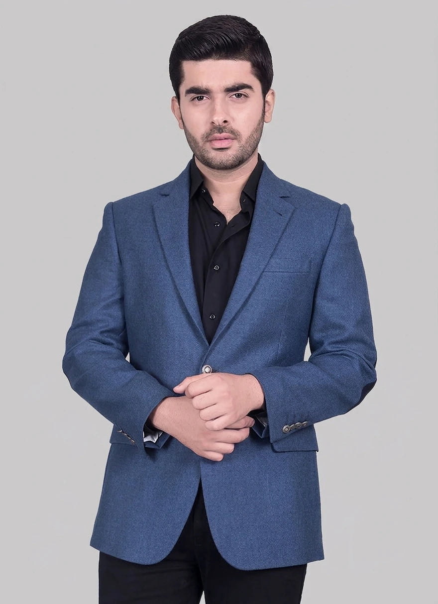 Prussian Blue Plain Worsted Tweed Classic Blazer Main image