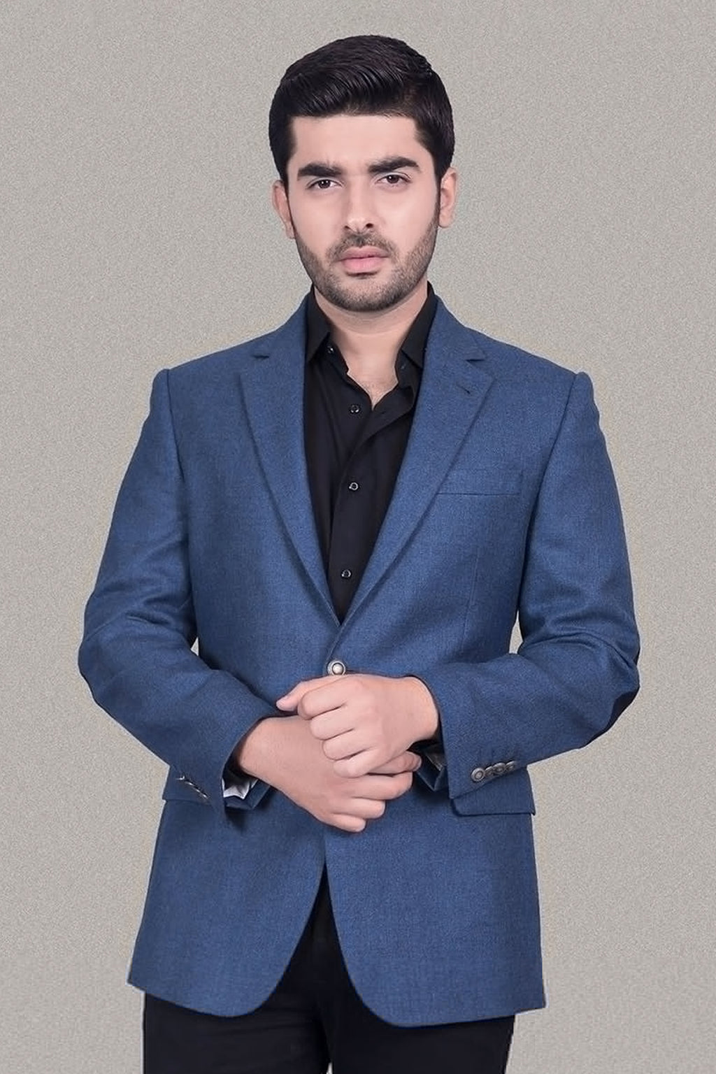 Prussian Blue Plain Worsted Tweed Classic Blazer