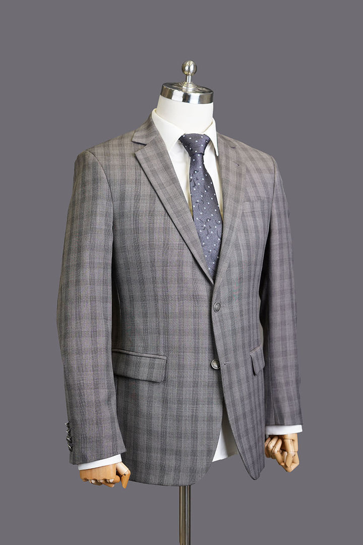 Brownish Grey Tropical Blazer - Premium check pattern