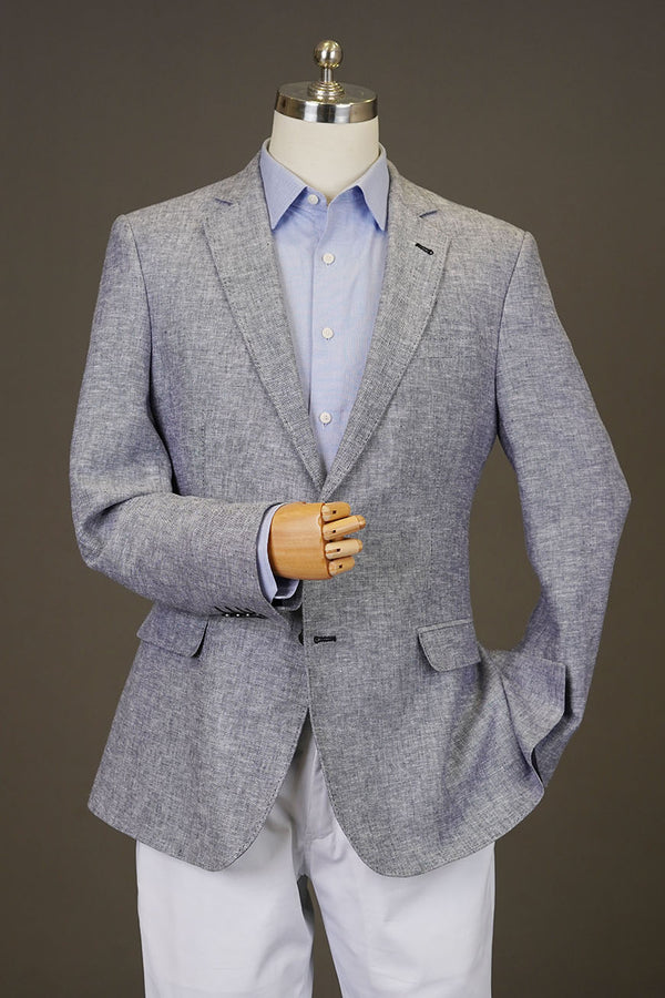 Pure Linen Grey Textured Classic Blazer