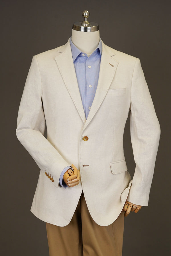Pure Linen White Textured Classic Blazer