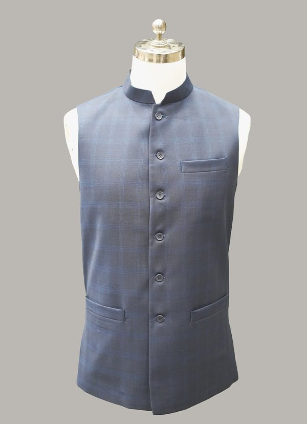Waist Coat - Dedum Navy Blue Checks