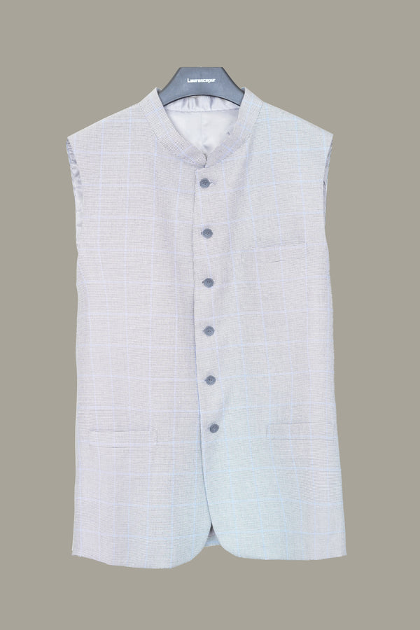 Grey Glen Plaid Checks Poly Viscose Hi-end Delta Waist Coat