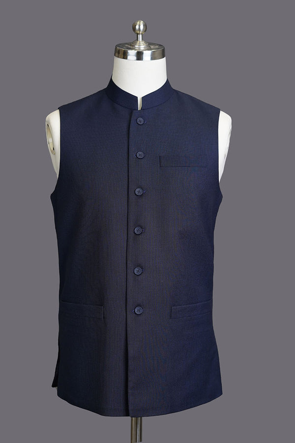 Blue Spruce Textured Wool Rich Waist Coat