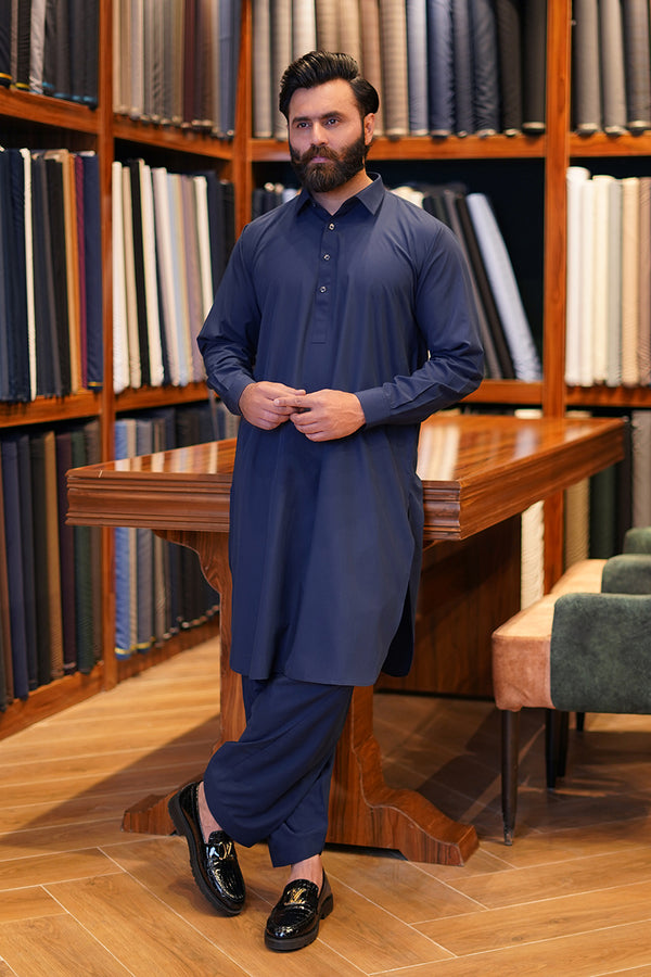 Shalwar Kameez - Kunhaar Navy Blue Plain