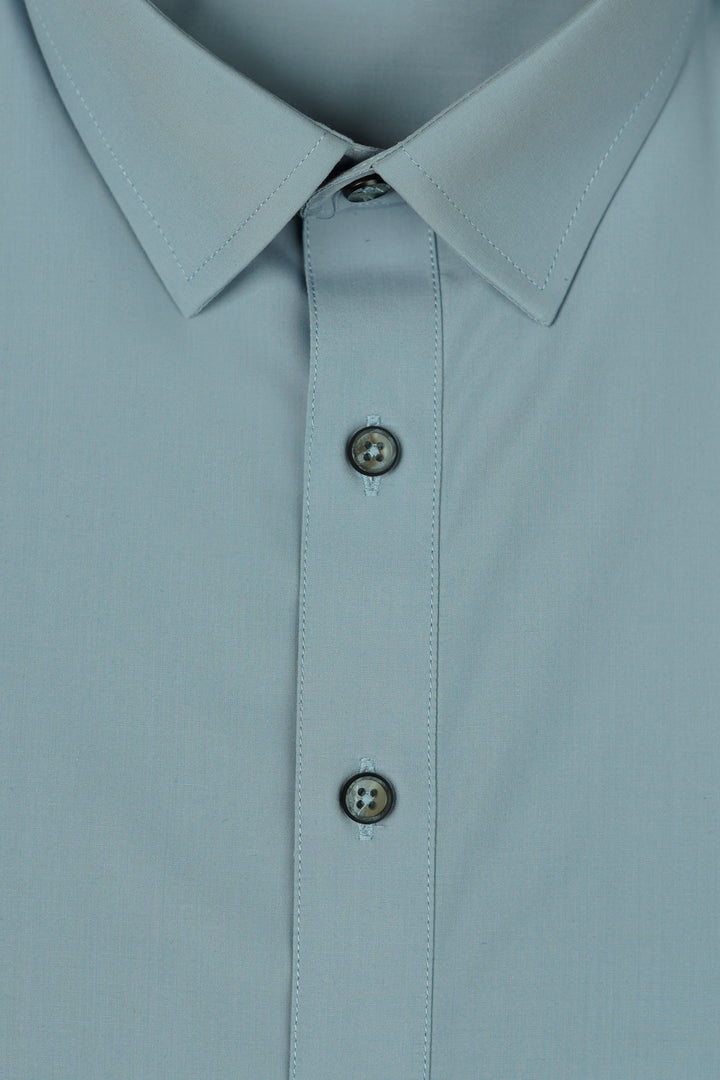 Side angle of bluish grey Satpara Shalwar Kameez in poly viscose fabric