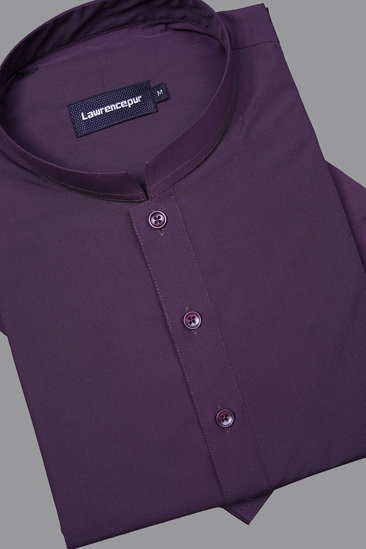 Front view of men's maroon plain shalwar kameez in poly viscose fabric-2260-22107-070-0-001