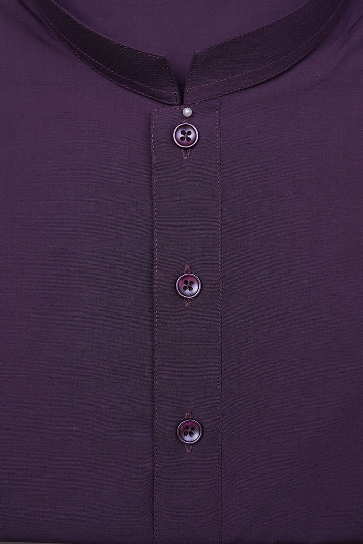 Back view of men's maroon poly viscose plain shalwar kameez-2260-22107-070-0-001