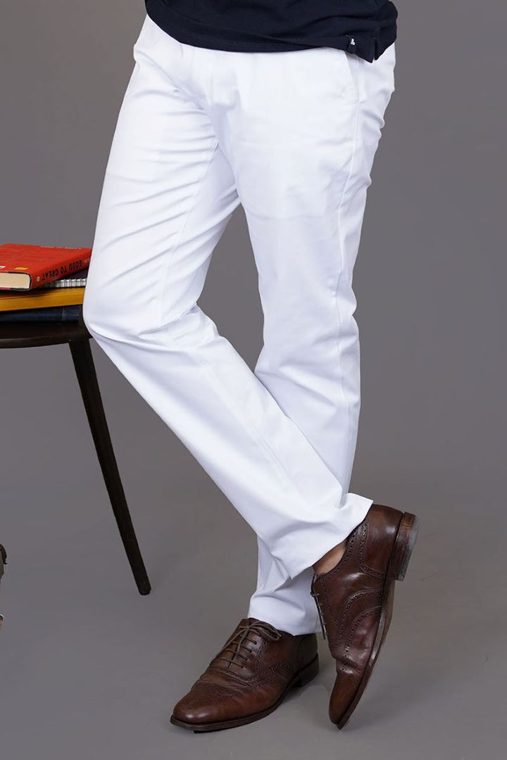 White Classic Cotton Straight Fit Pants – Side View