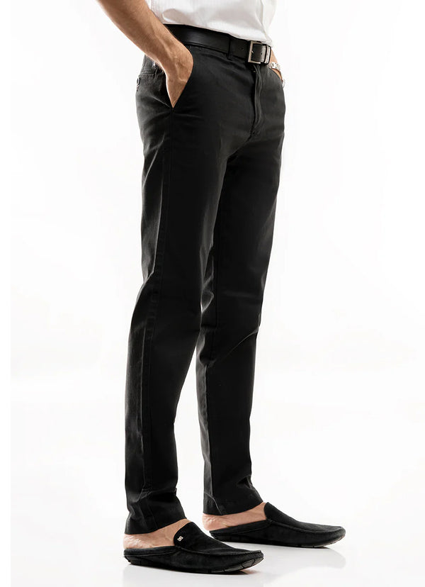 Black Plain Cotton Stretch Chino Trouser