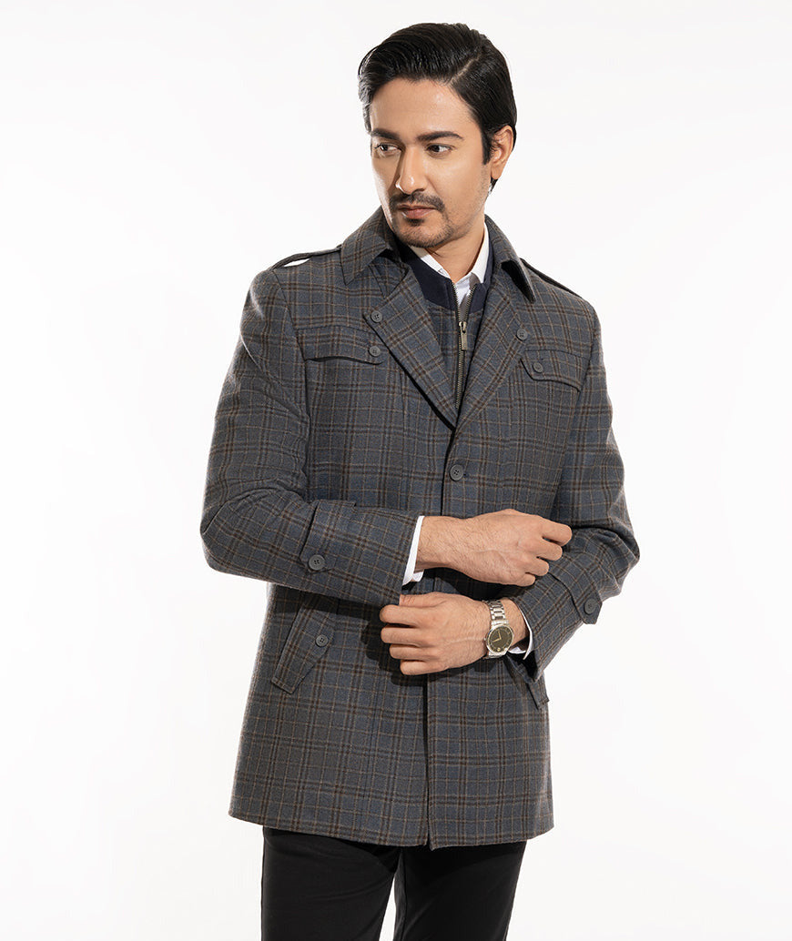 Double Jacket - Worsted Tweed Grey Broad Checks