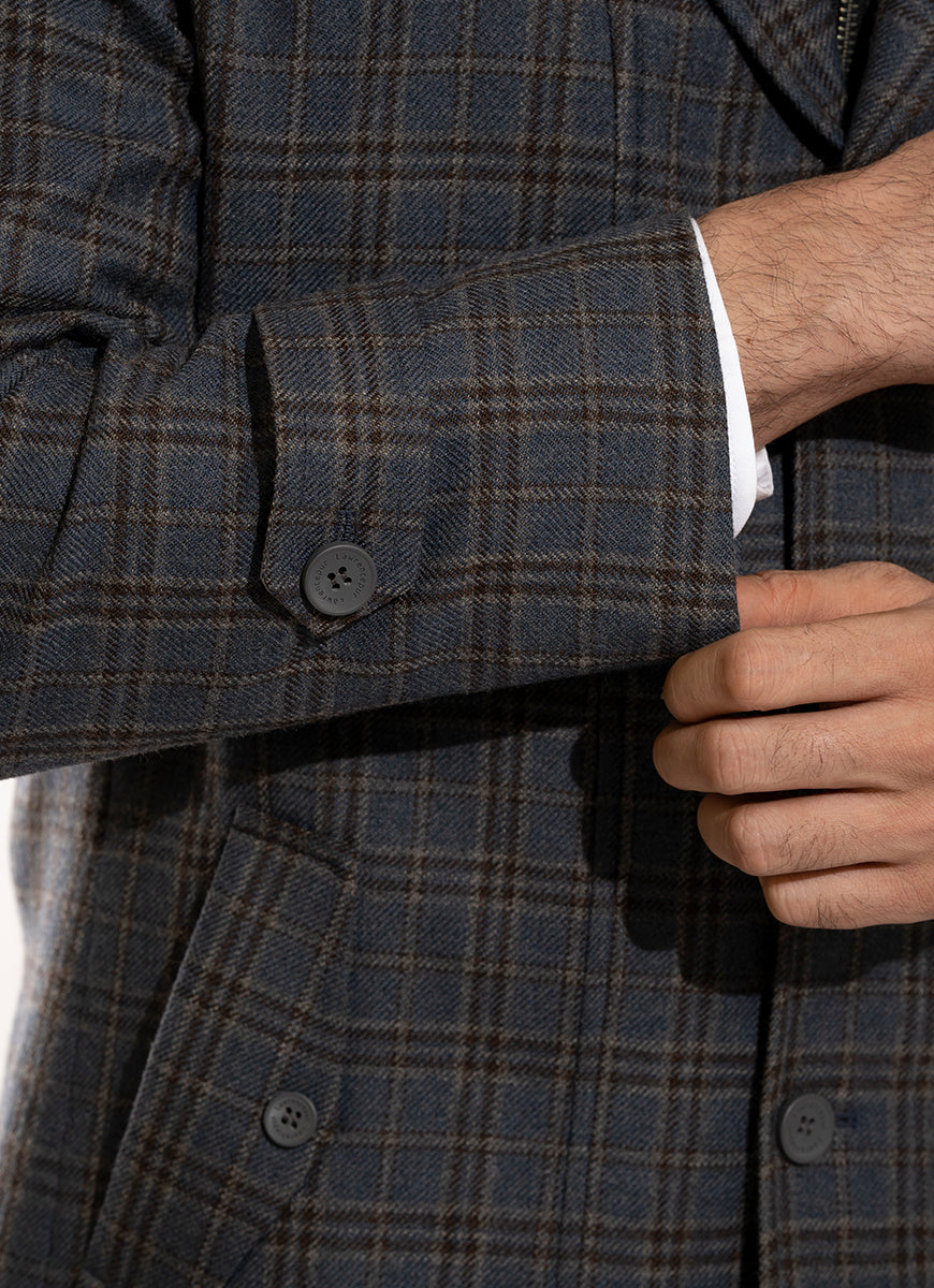 Lawrencepur Men's Grey Broad Check Tweed Double Jacket