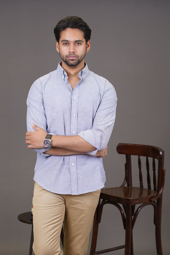 Men's Regular Fit Oxford Dark Grey Casual Shirt Back View