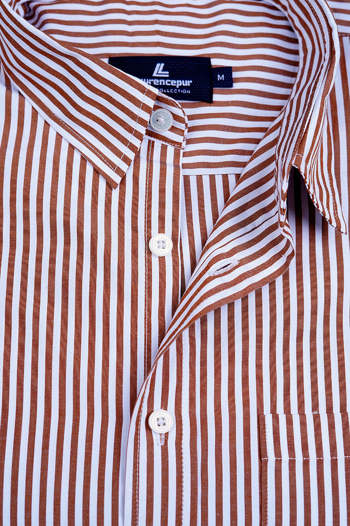 Brown Striped Shirt Side View – Summer Comfort