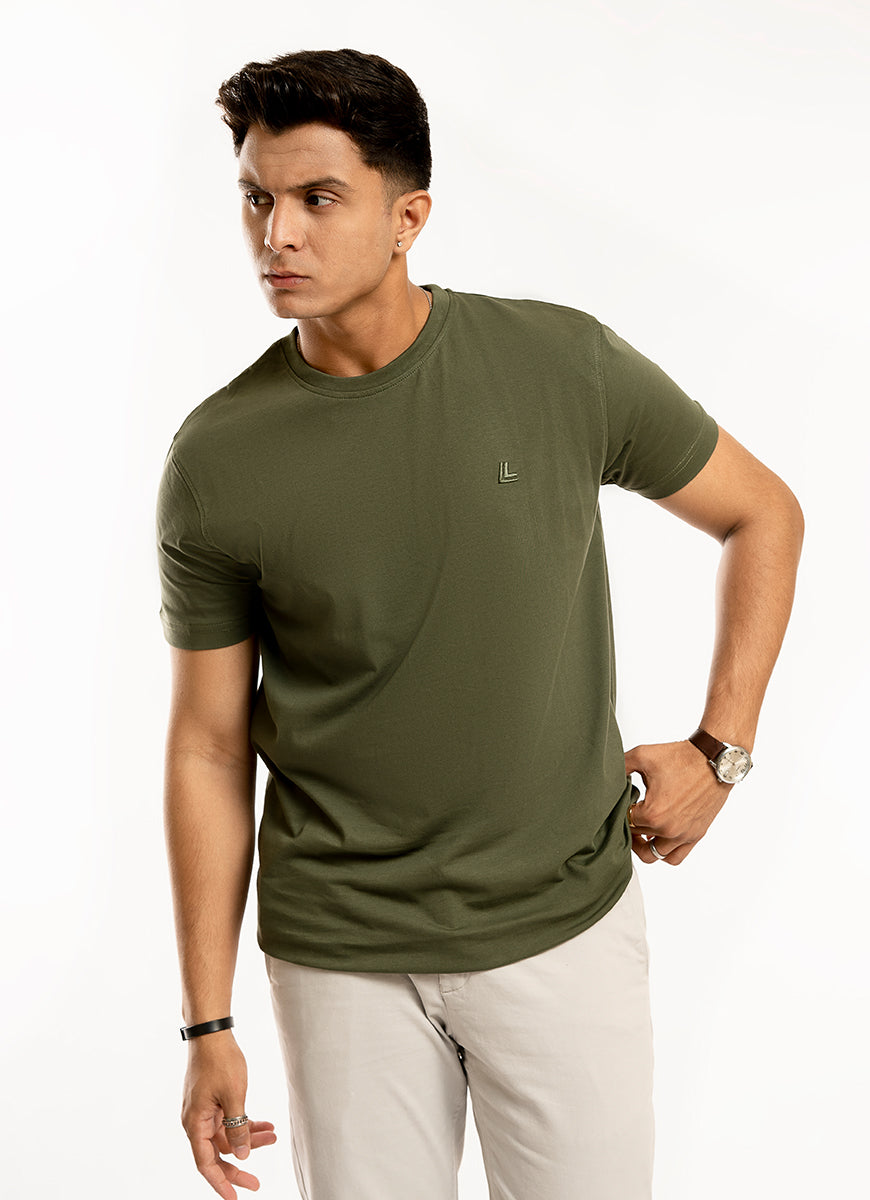 Plain-Olive Green, 100% Cotton Basic T-shirt