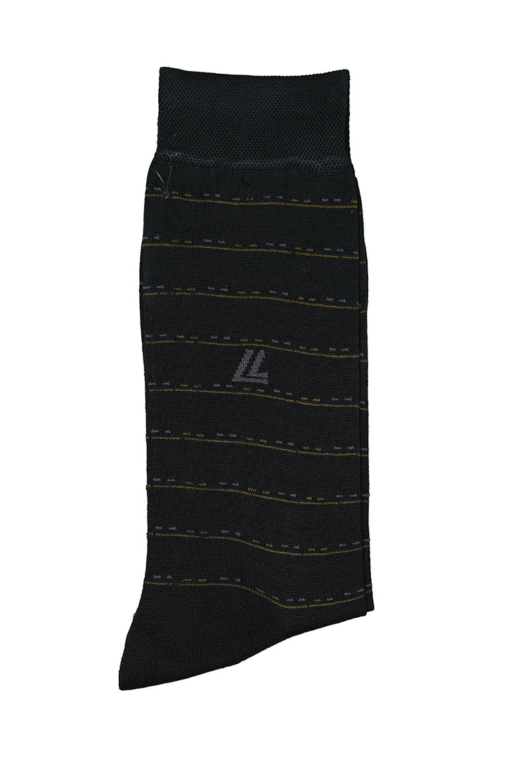 Black mercerized cotton socks with bright yellow stripes – bold and comfortable