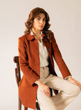 Plain-Rust Brown, Wool Blend Fleece, Women's Long Coat