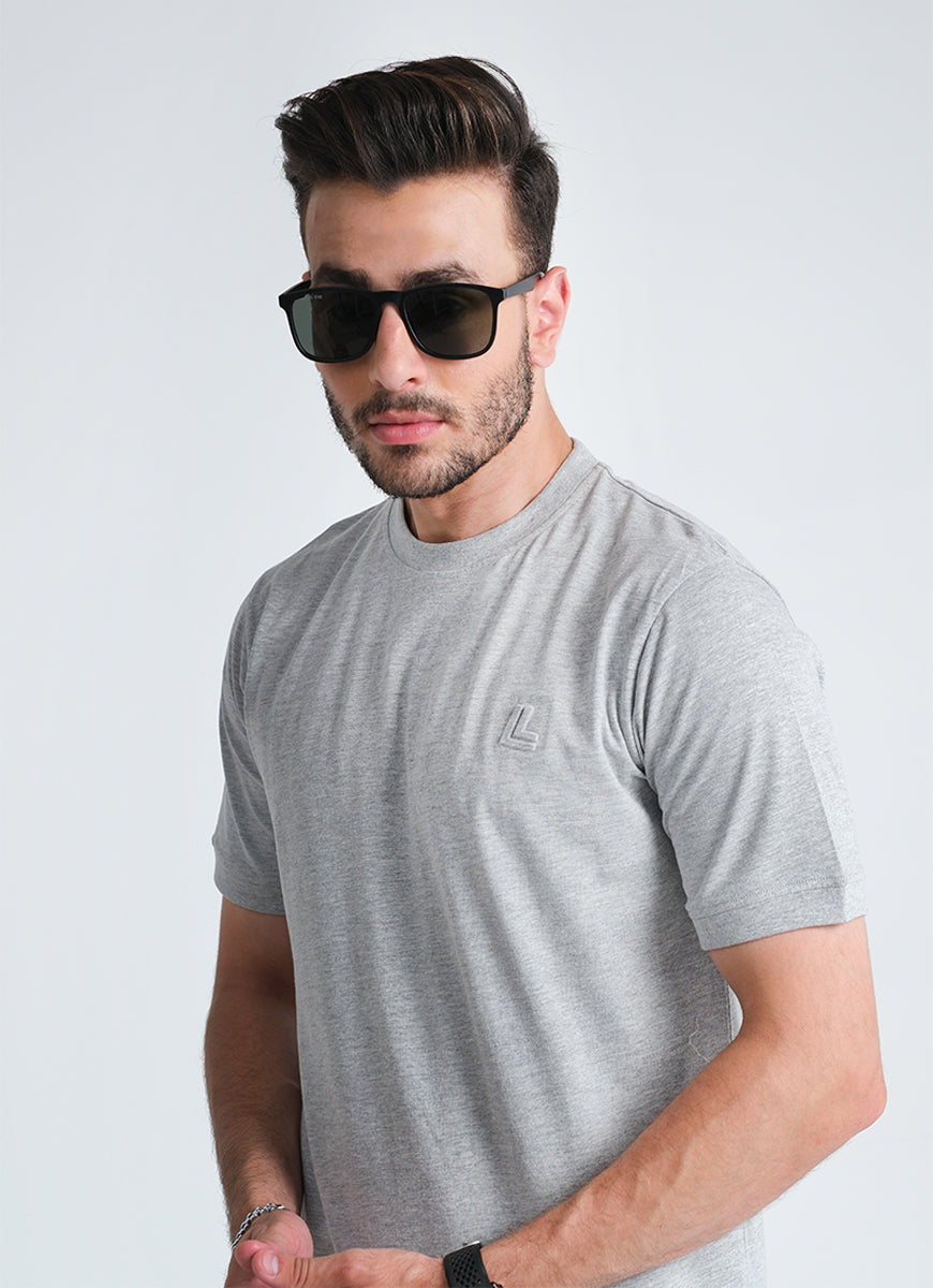 Gray Plain 100% Cotton Basic Tee Secondary image