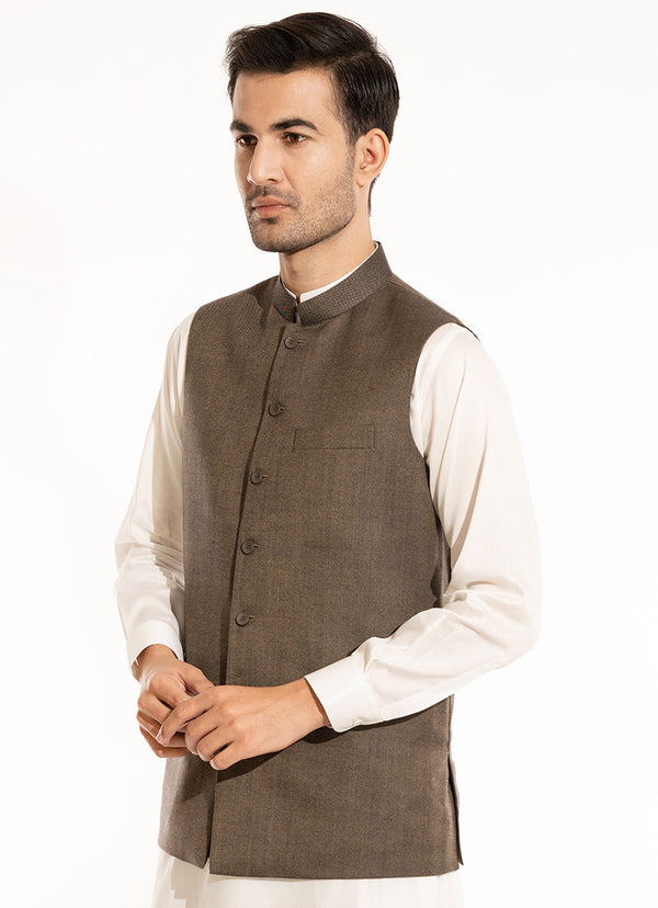 Bird's Eye Textured-Light Chocolate, Wool Rich Waist Coats