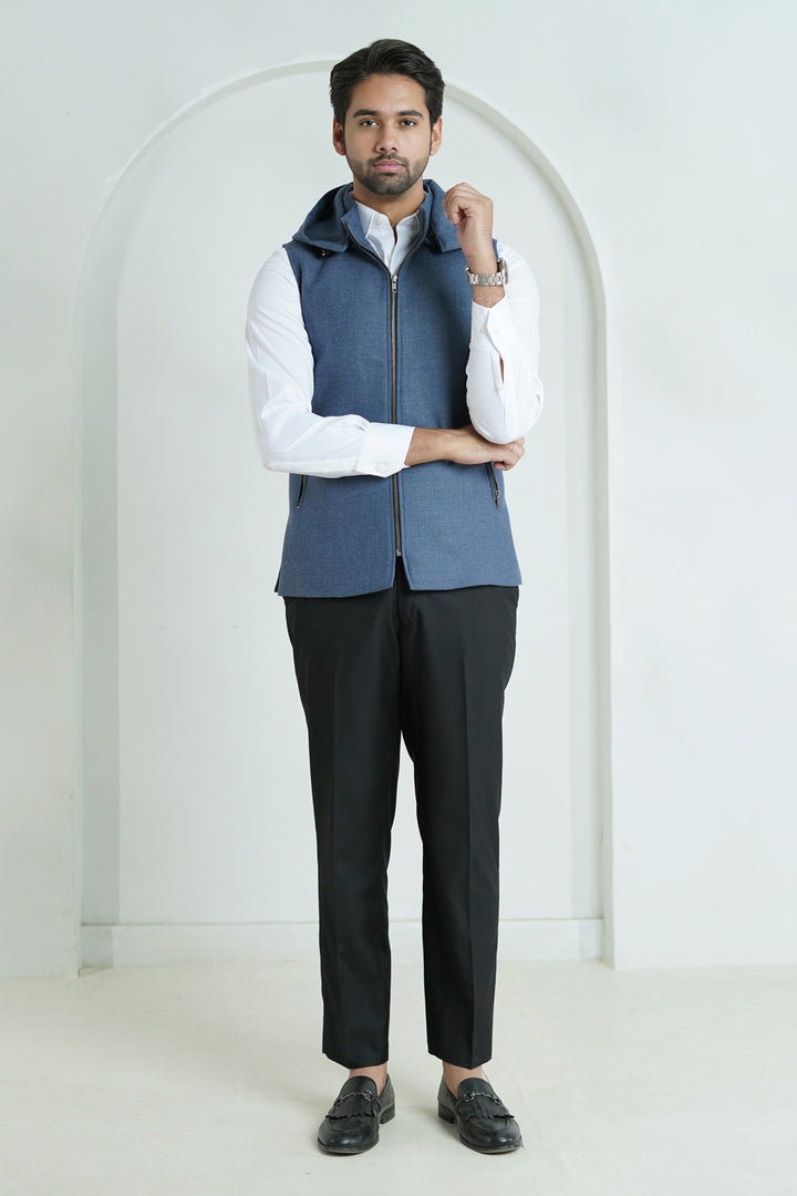 Sky Blue High Neck Hoodie – Worsted Tweed Winter Wear