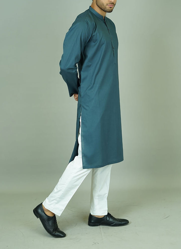 Teal blue men's kurta - Refreshing summer color in premium cotton