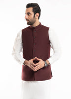 Maroon Worsted Tweed Waistcoat – Wool-Rich Formal Wear