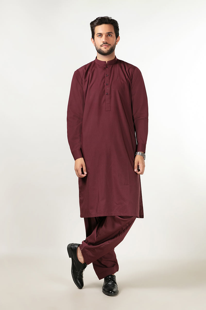 Shalwar Kameez - Signature PV Maroon Plain