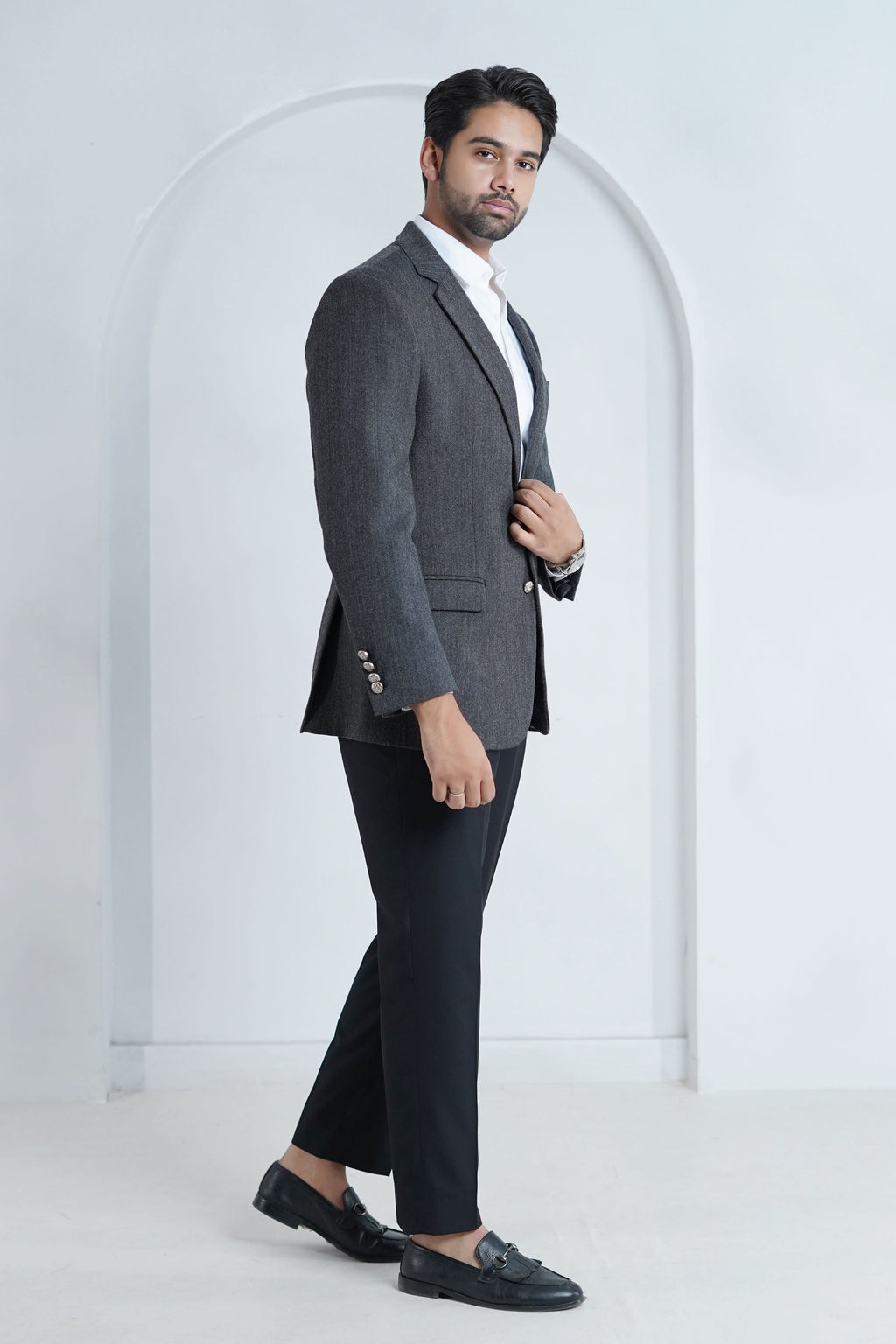Herringbone Textured Blazer - Classic men's tailored jacket