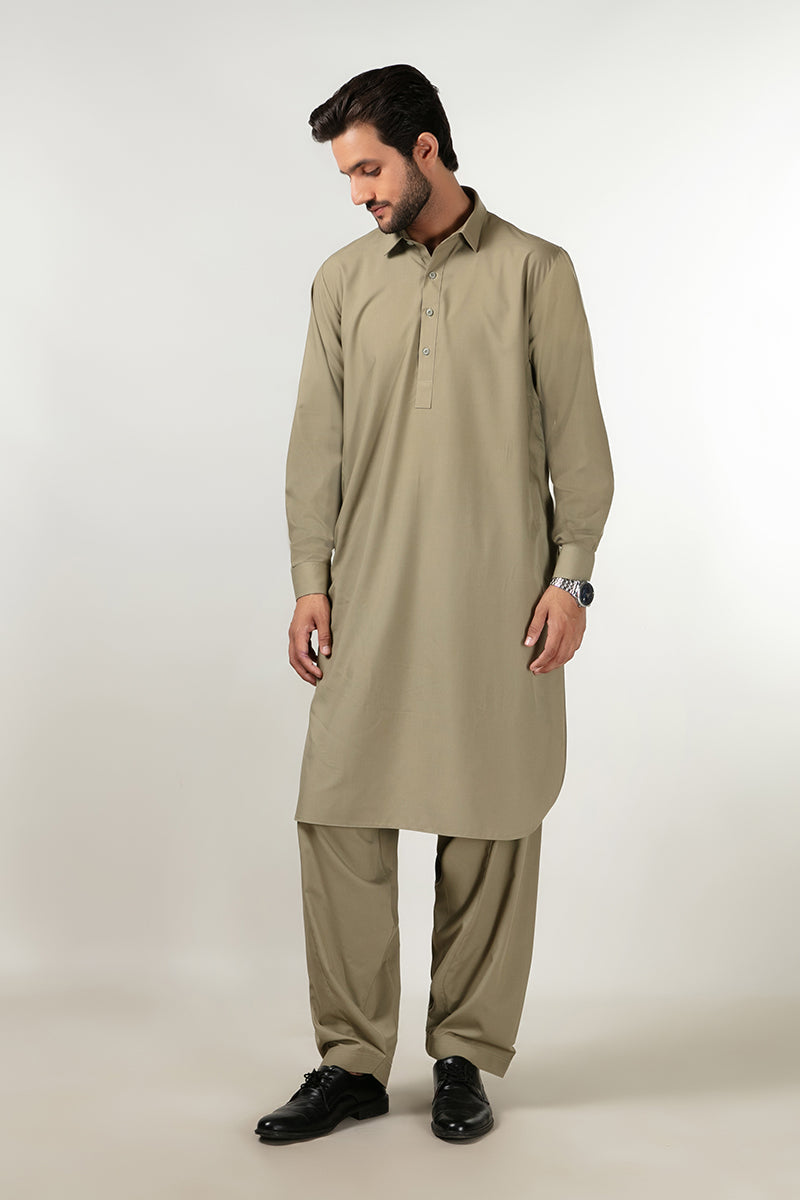 Shalwar Kameez - Cool Breeze Mehndi Plain