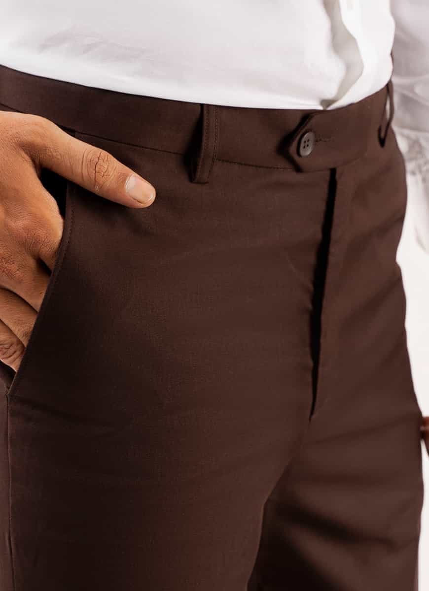 Brown Plain Hi-end Delta Suiting Formal Trouser