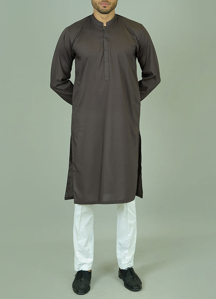 Espresso colored ethnic wear - Detailed stitching on cotton kurta