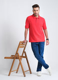 Red Combed Cotton Regular Fit Polo Shirt