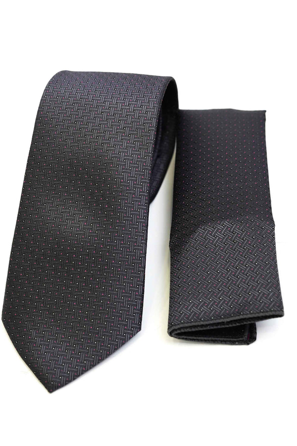 Tie & Pocket Square - Rich Silk Ash Grey Design