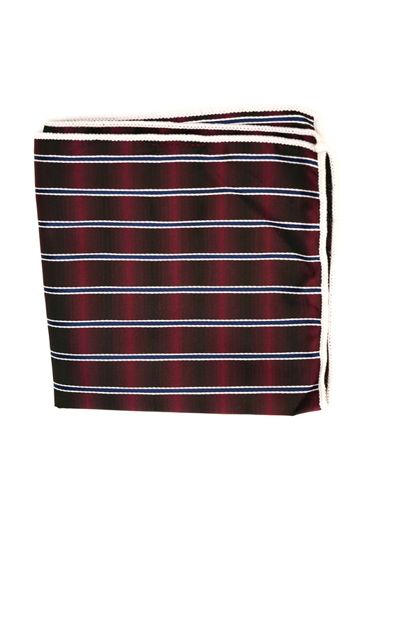 Pocket Square - Rich Silk Maroon & Blue Stripes