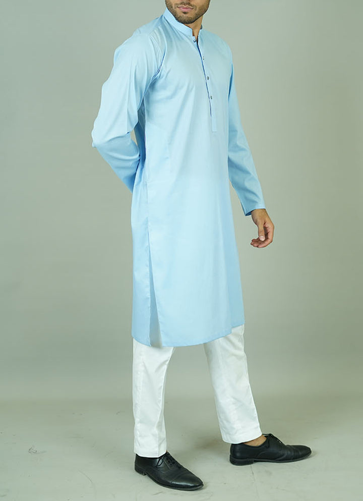 Sky blue men's summer wear - Back view of comfortable cotton kurta