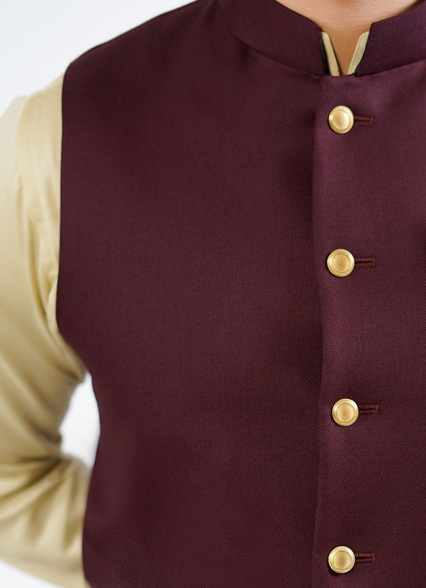 Lawrencepur Men's Maroon Merino Wool Winter Waistcoat Superior Serge
