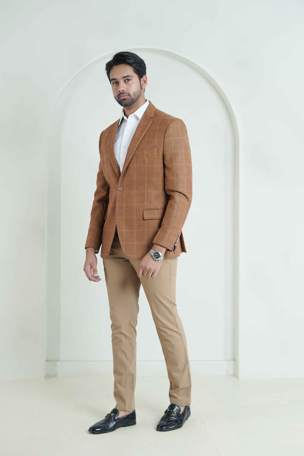 Brown Windowpane Blazer Outfit (SKU: 2210-00220-040-5-036) - Complete formal look