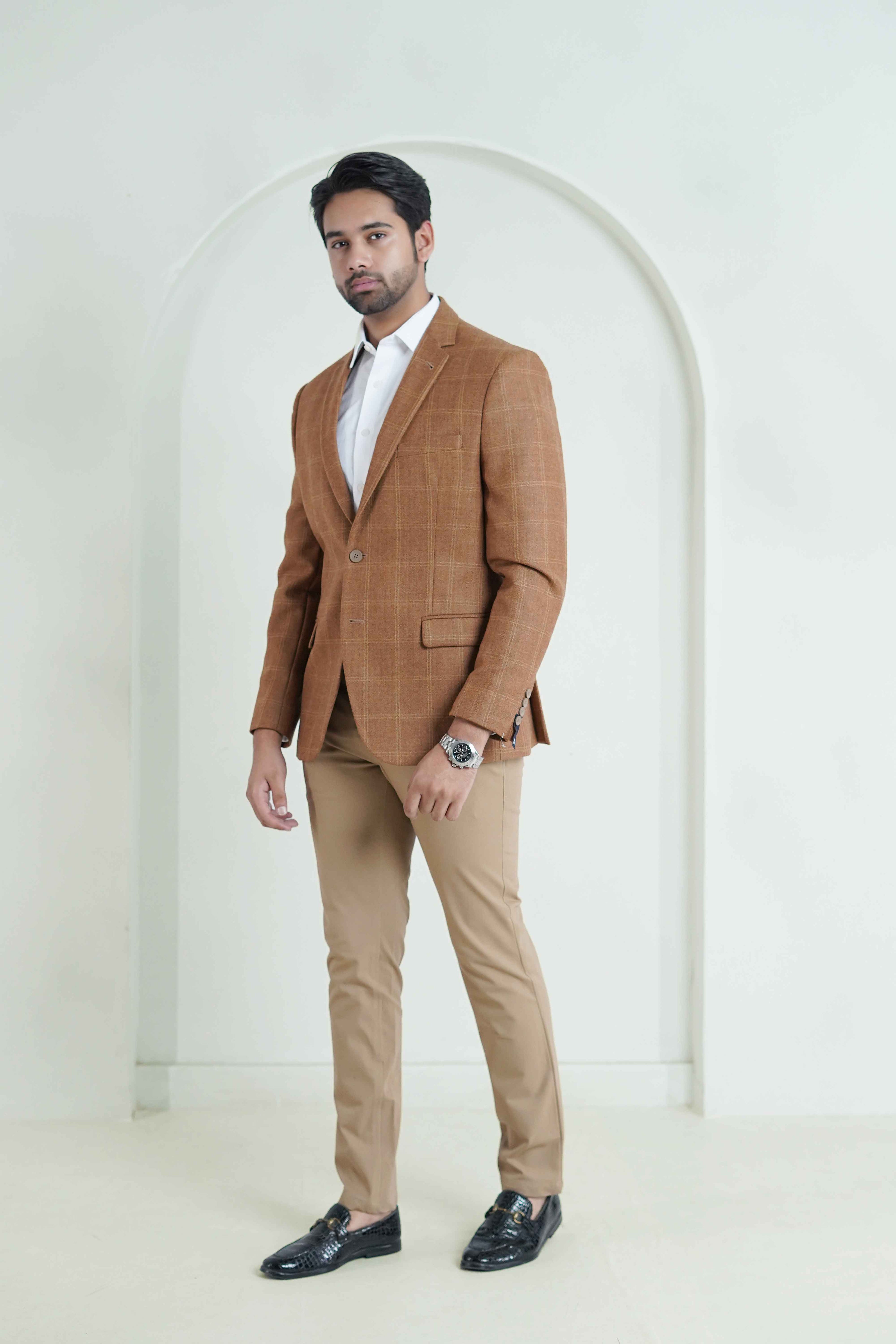Brown Windowpane Blazer Outfit (SKU: 2210-00220-040-5-036) - Complete formal look