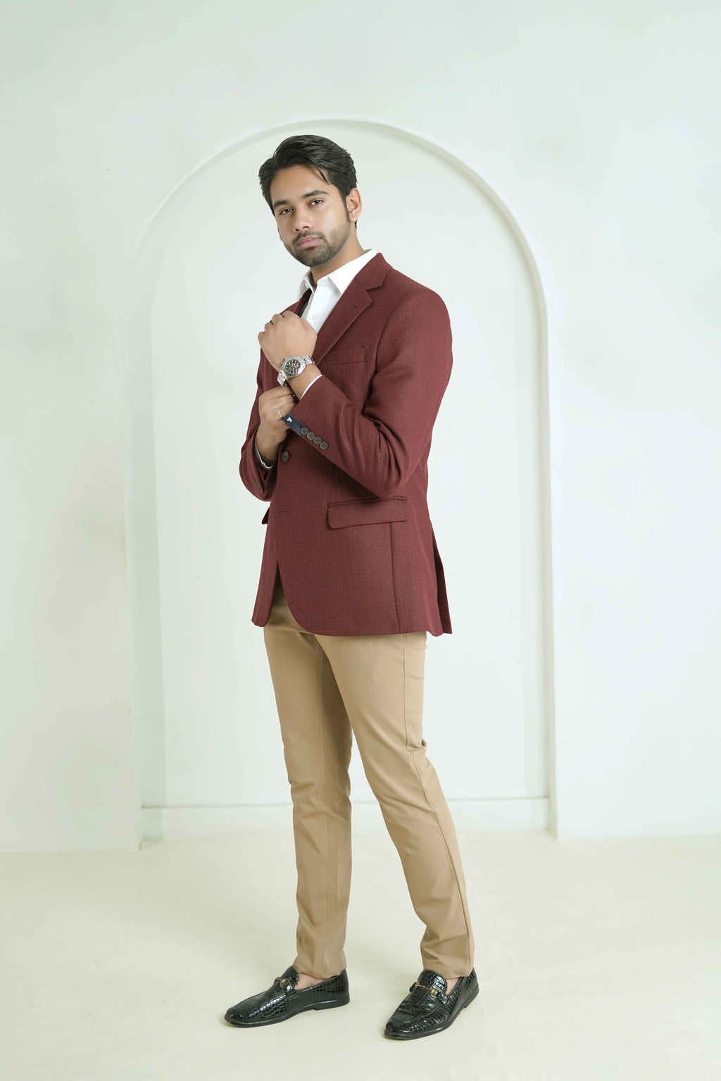 2210-00220-070-5-001 L-Jacket Worsted Tweed Wool Rich Maroon Winter 2
